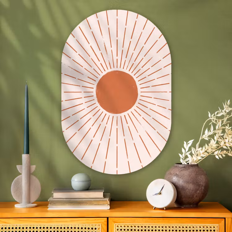 Glasbild Oval - Sonne – Strahlen – Abstrakt – Terrakotta – Modern — 2