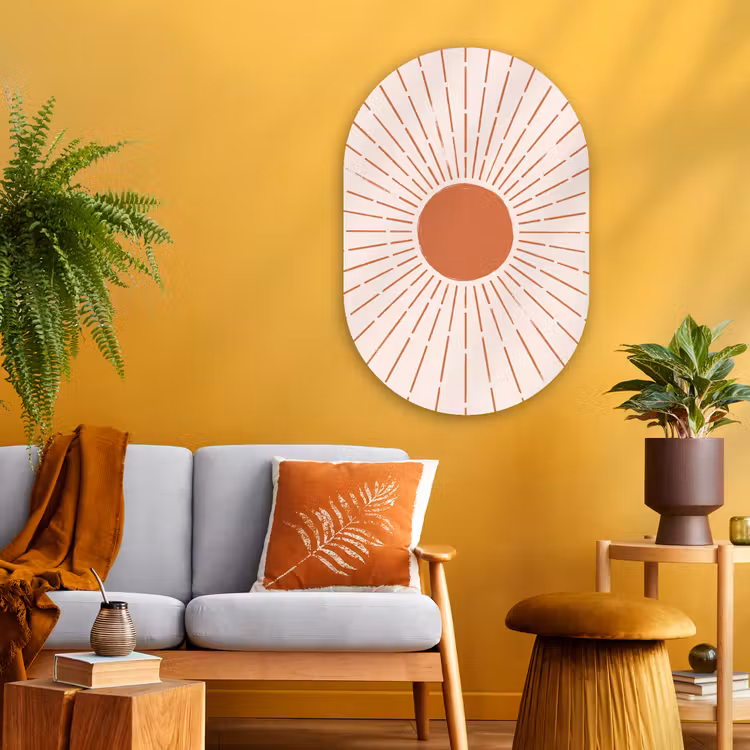 Glasbild Oval - Sonne – Strahlen – Abstrakt – Terrakotta – Modern — 3