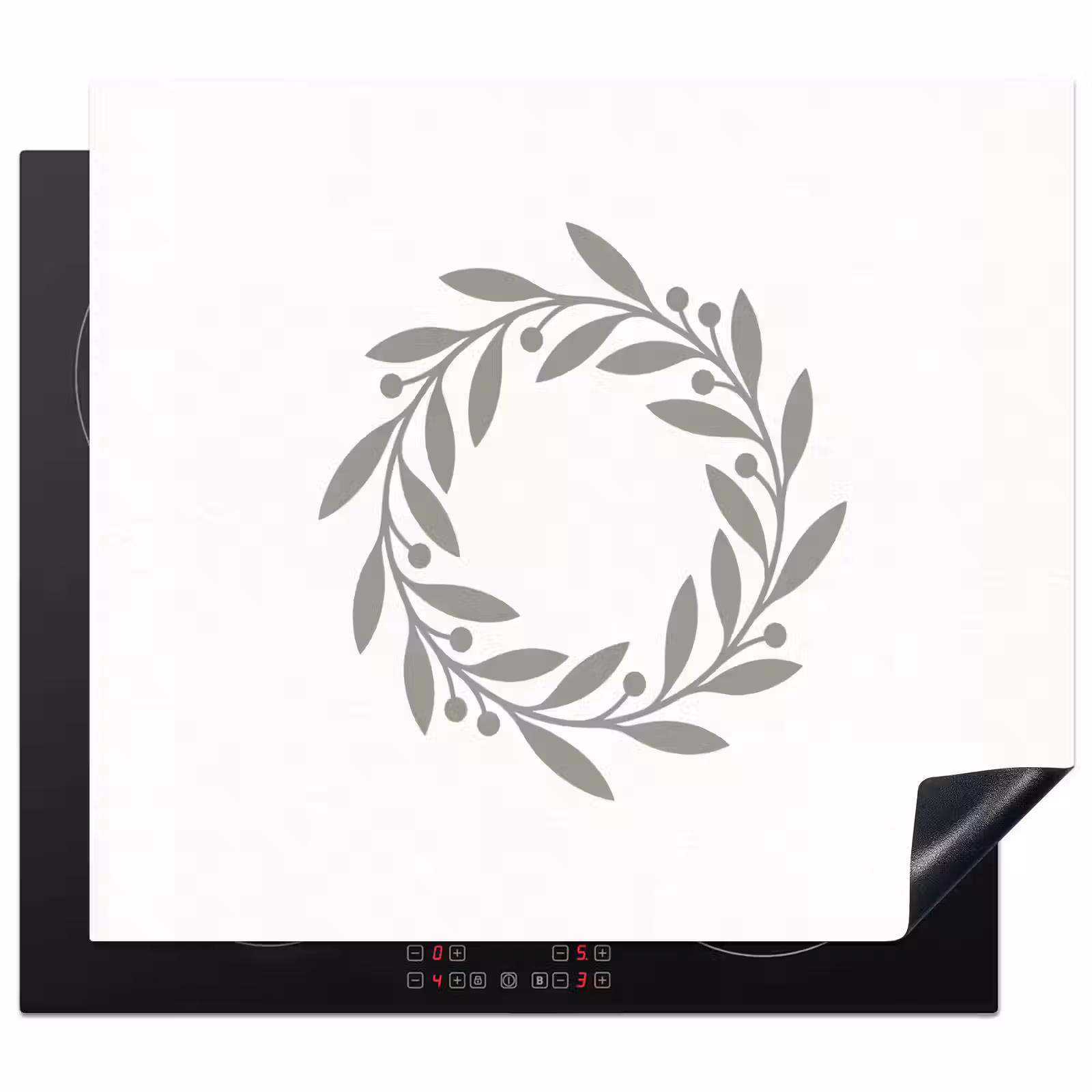 Herdabdeckplatte - Kranz – Blätter – Natur – Minimalistisch – Grau — 1