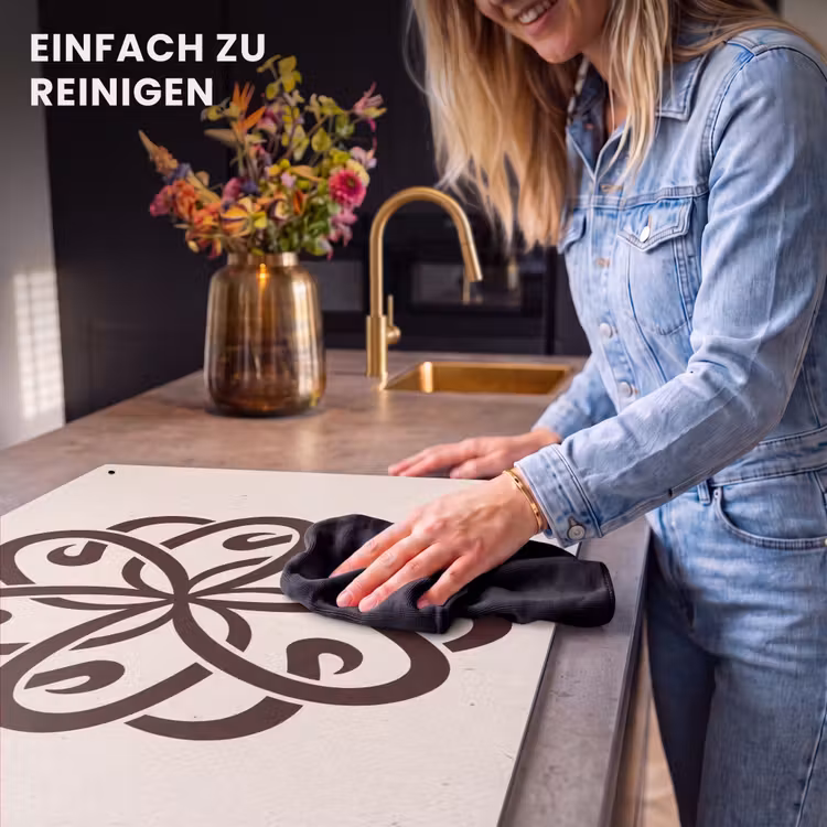 2-in-1 Herdabdeckplatte & Spritzschutz - Muster – Knopf – Abstrakt – Modern – Braun — 5