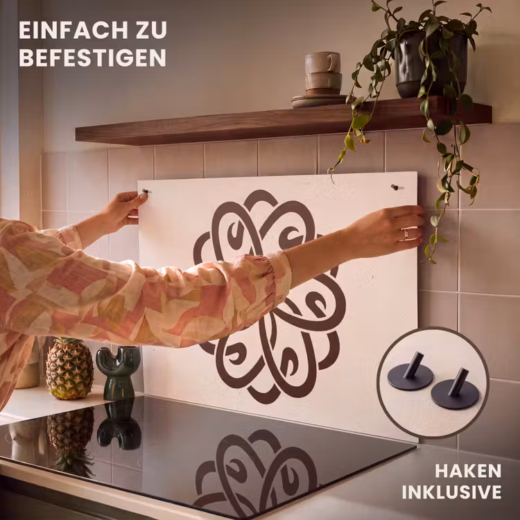 2-in-1 Herdabdeckplatte & Spritzschutz - Muster – Knopf – Abstrakt – Modern – Braun — 7