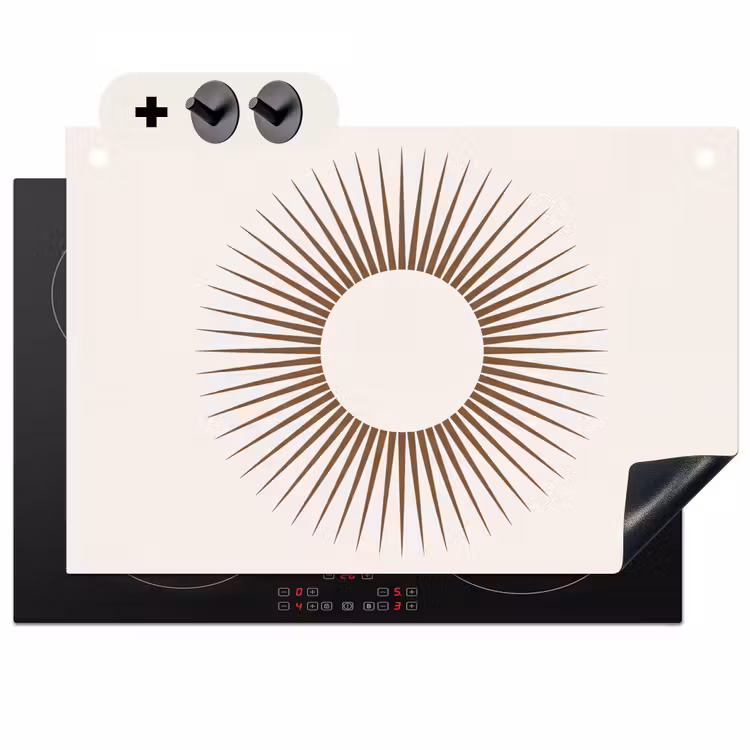 2-in-1 Herdabdeckplatte & Spritzschutz - Zusammenfassung – Sonne – Symbol – Modern – Beige — 1