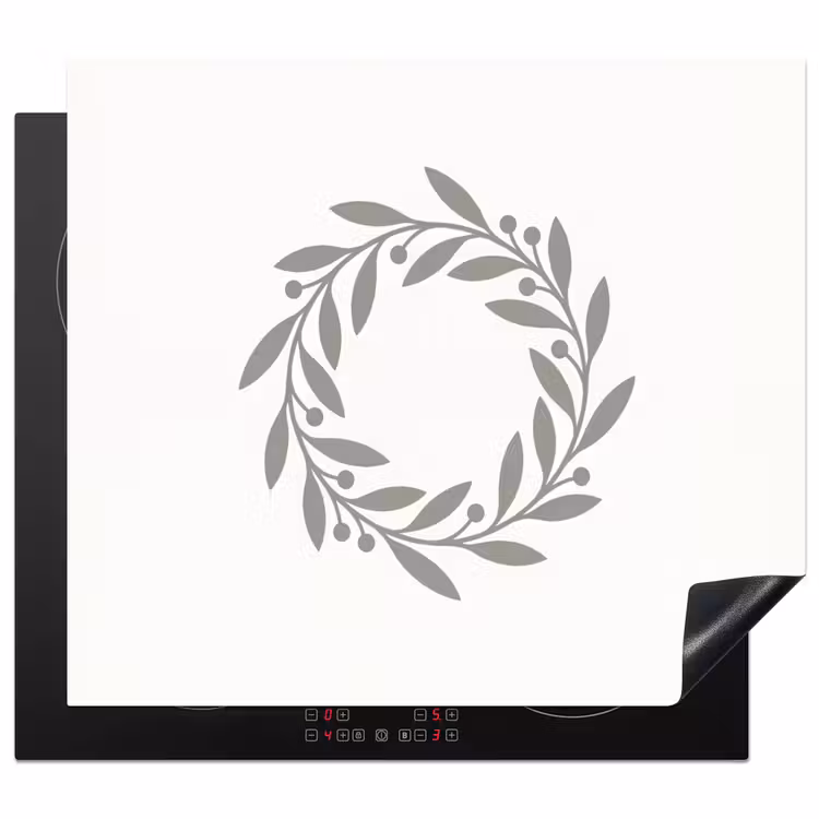Herdabdeckplatte - Kranz – Blätter – Natur – Minimalistisch – Grau — 1