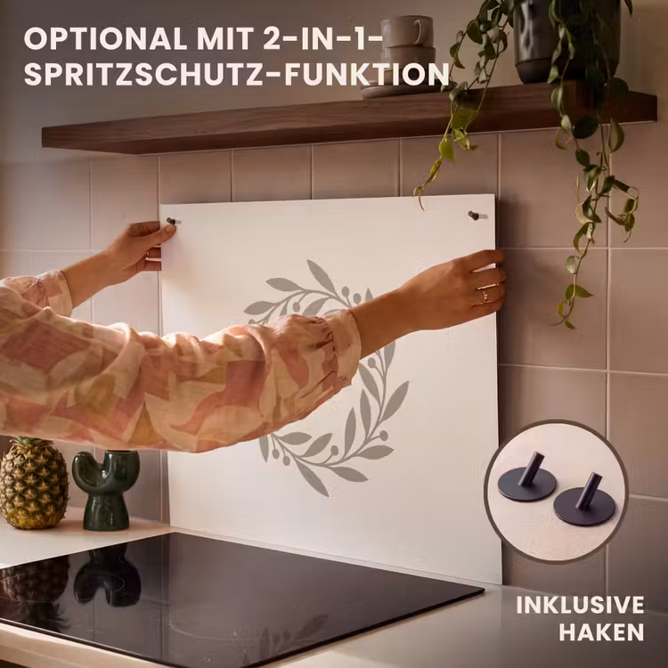 Herdabdeckplatte - Kranz – Blätter – Natur – Minimalistisch – Grau — 10