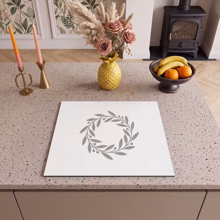 Herdabdeckplatte - Kranz – Blätter – Natur – Minimalistisch – Grau — 2