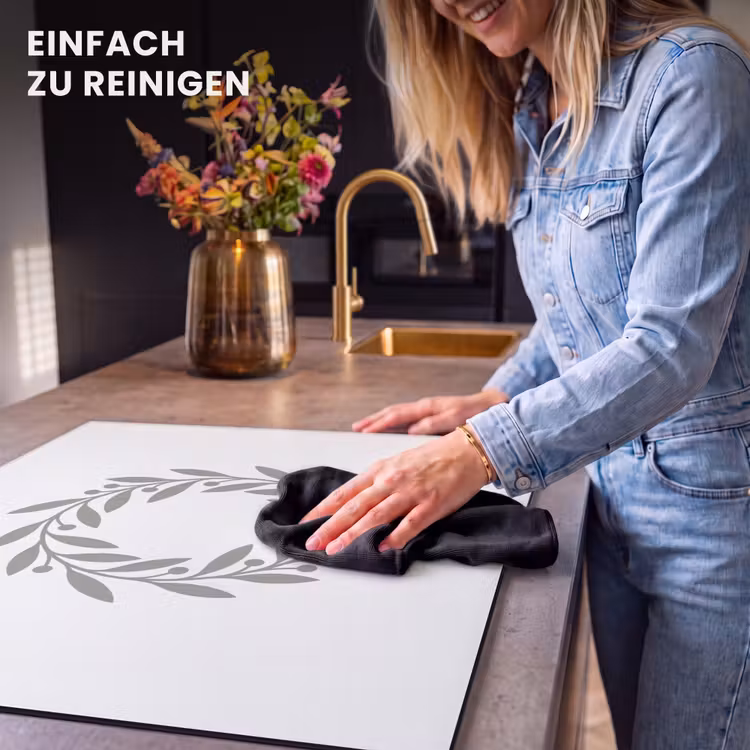 Herdabdeckplatte - Kranz – Blätter – Natur – Minimalistisch – Grau — 6