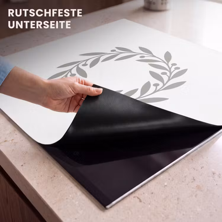 Herdabdeckplatte - Kranz – Blätter – Natur – Minimalistisch – Grau — 9