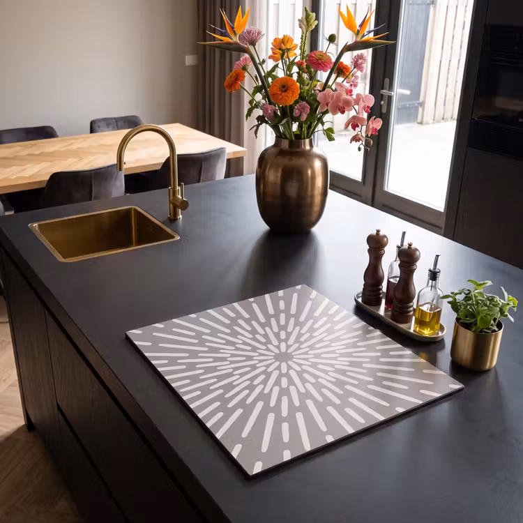 Herdabdeckplatte - Muster – Strahlen – Abstrakt – Modern – Grau — 5
