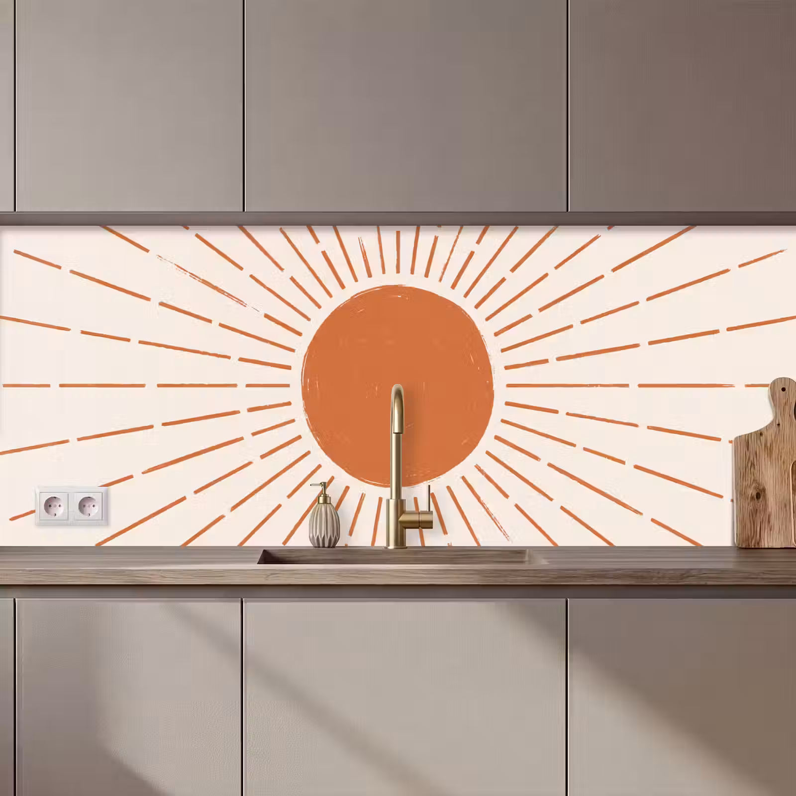 Küchenrückwand - Sonne – Strahlen – Abstrakt – Terrakotta – Modern — 1