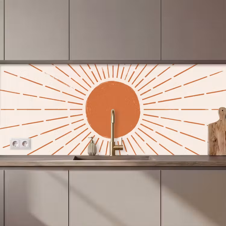 Küchenrückwand - Sonne – Strahlen – Abstrakt – Terrakotta – Modern — 1