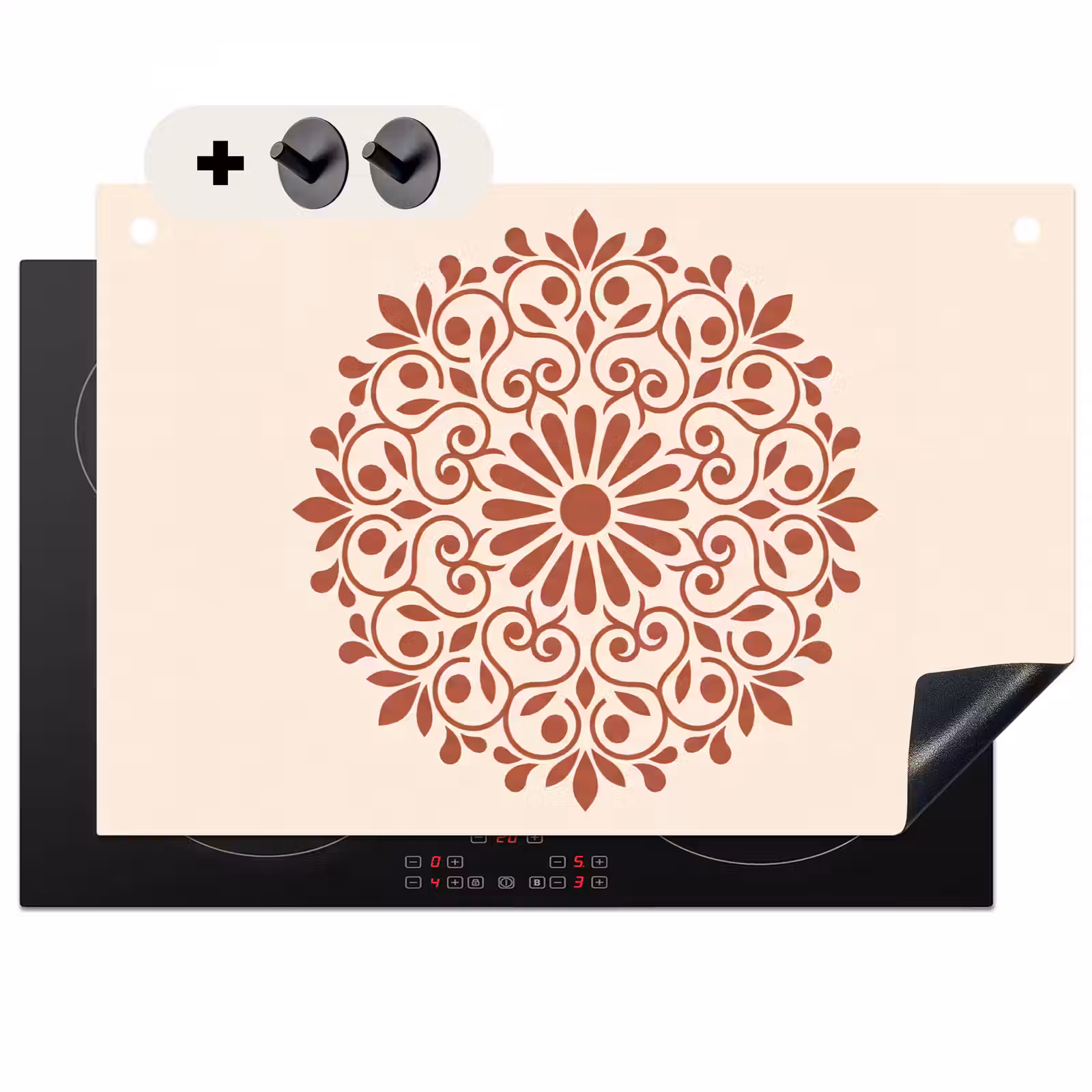 2-in-1 Herdabdeckplatte & Spritzschutz - Dekoration – Kreis – Symmetrisch – Modern – Rotbraun — 1