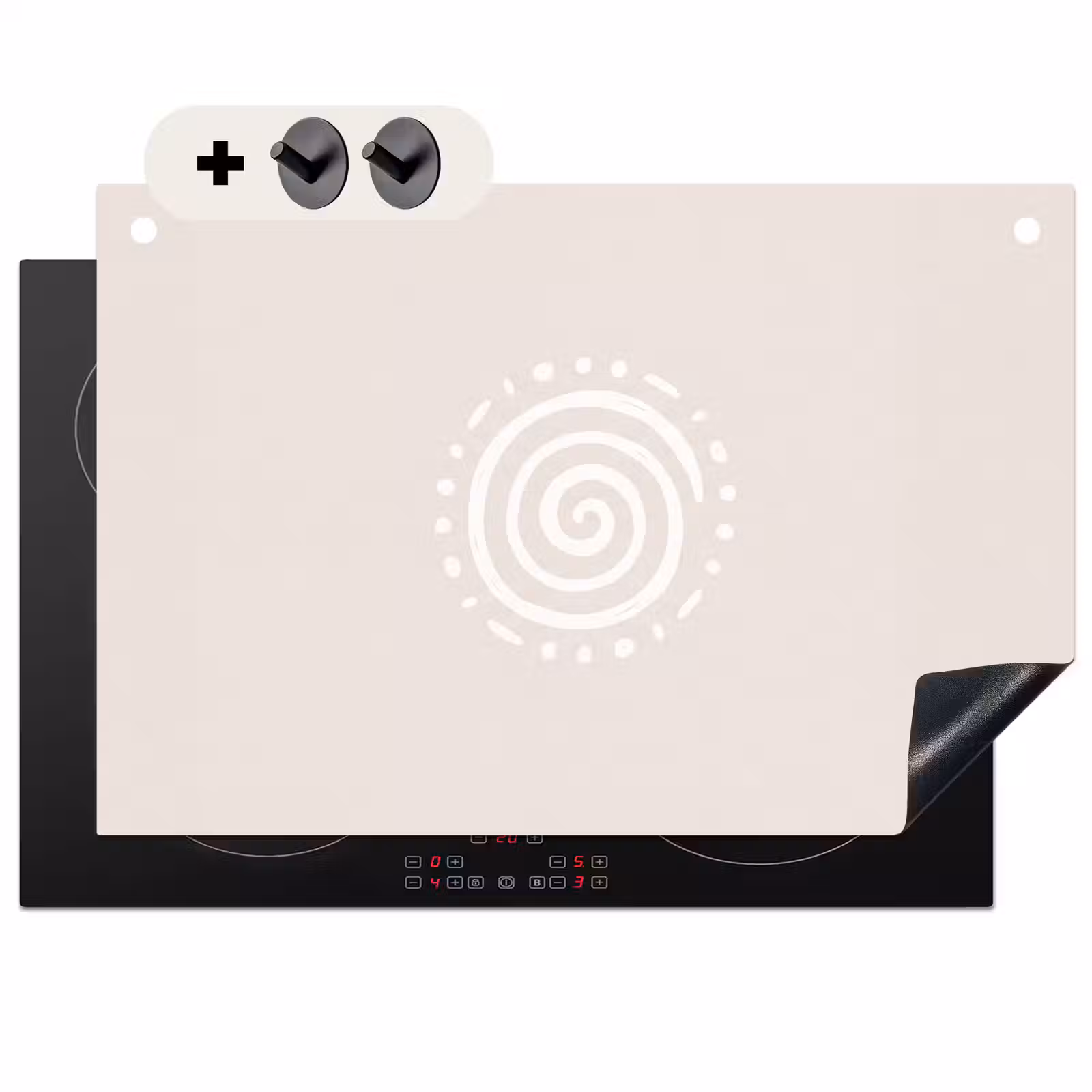 2-in-1 Herdabdeckplatte & Spritzschutz - Symbol – Spirale – Abstrakt – Minimalistisch – Beige — 1