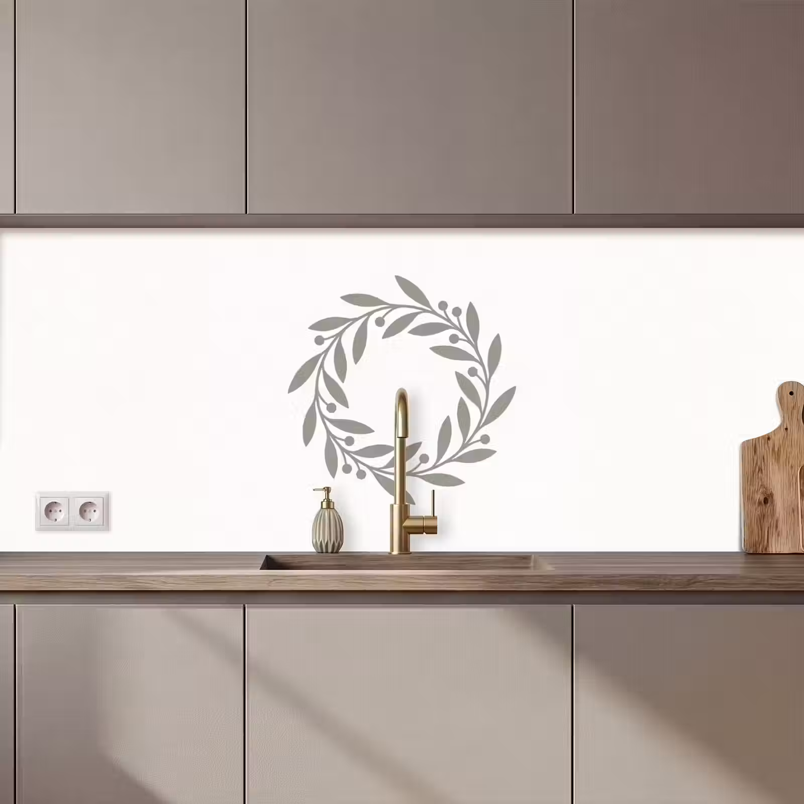 Küchenrückwand - Kranz – Blätter – Natur – Minimalistisch – Grau — 1