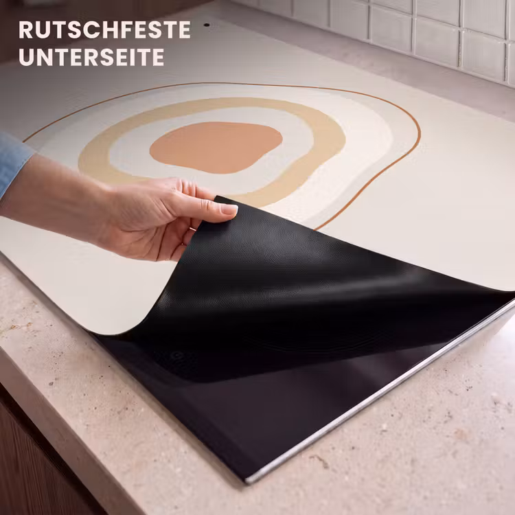 2-in-1 Herdabdeckplatte & Spritzschutz - Abstrakt – Organisch – Modern – Beige – Kunst — 4