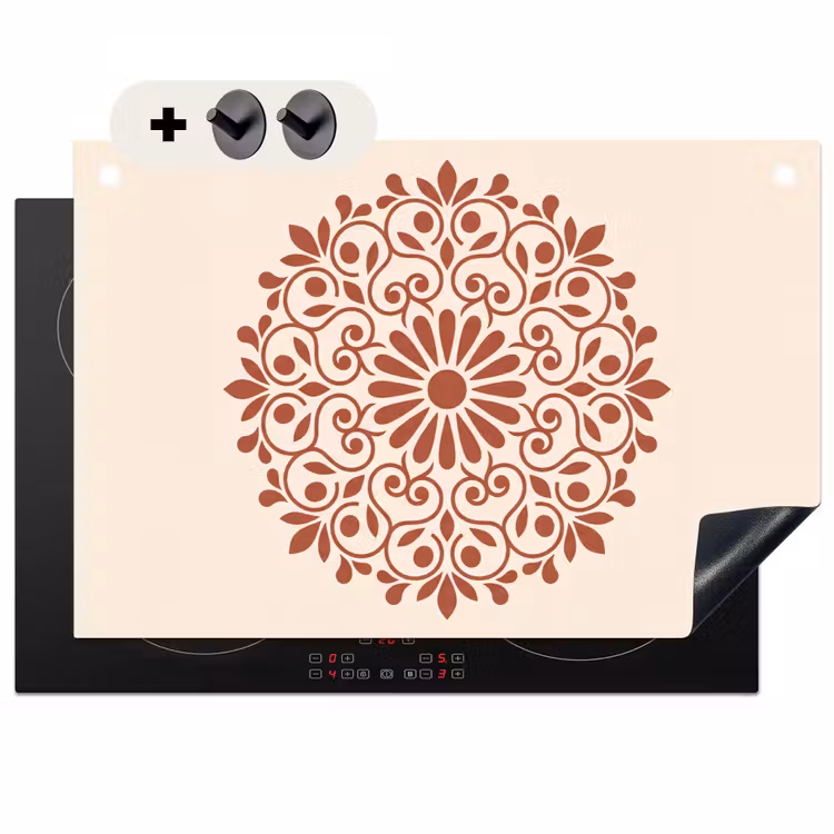 2-in-1 Herdabdeckplatte & Spritzschutz - Dekoration – Kreis – Symmetrisch – Modern – Rotbraun — 1