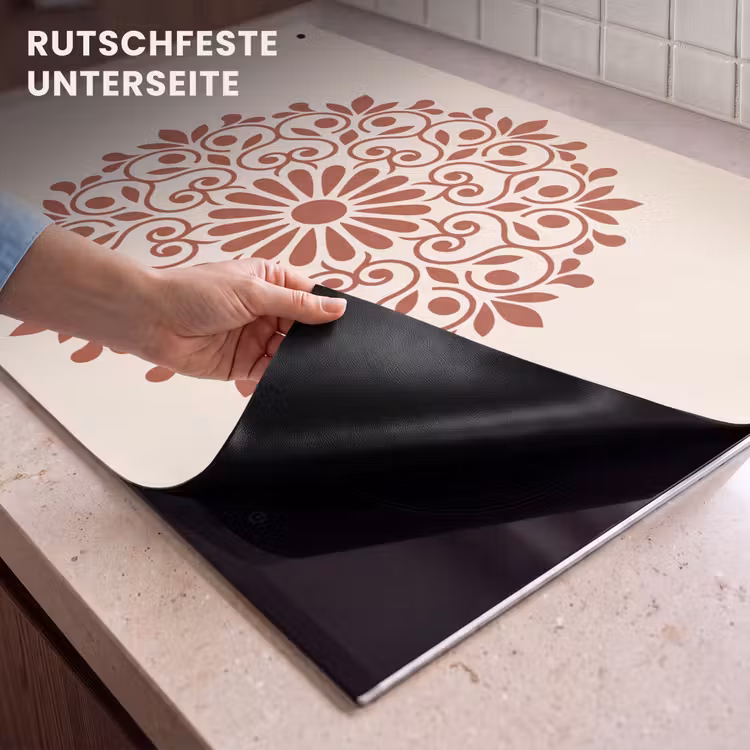 2-in-1 Herdabdeckplatte & Spritzschutz - Dekoration – Kreis – Symmetrisch – Modern – Rotbraun — 4