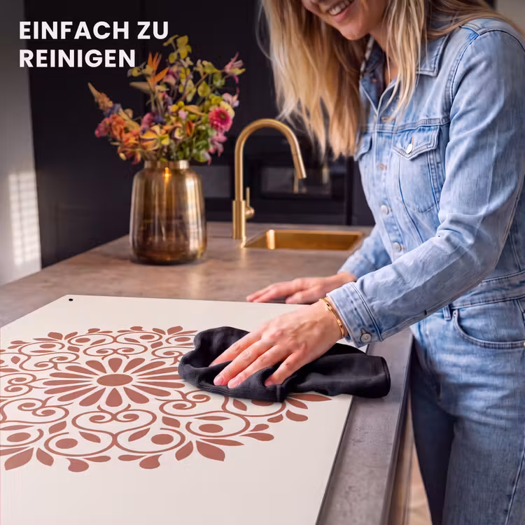 2-in-1 Herdabdeckplatte & Spritzschutz - Dekoration – Kreis – Symmetrisch – Modern – Rotbraun — 5