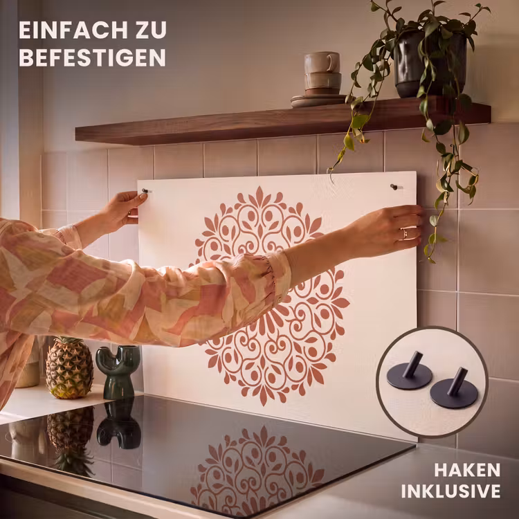 2-in-1 Herdabdeckplatte & Spritzschutz - Dekoration – Kreis – Symmetrisch – Modern – Rotbraun — 7