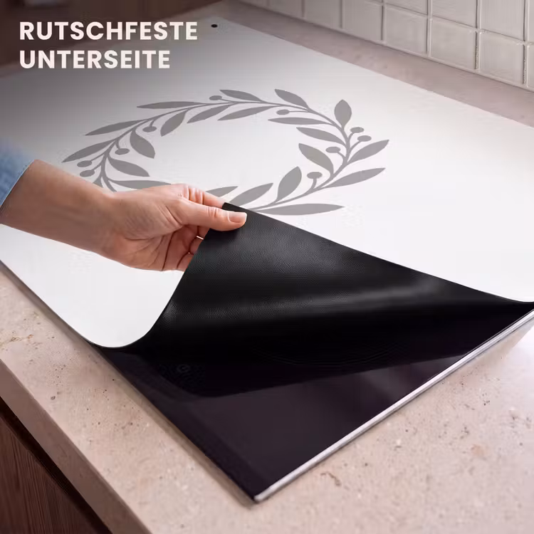 2-in-1 Herdabdeckplatte & Spritzschutz - Kranz – Blätter – Natur – Minimalistisch – Grau — 4