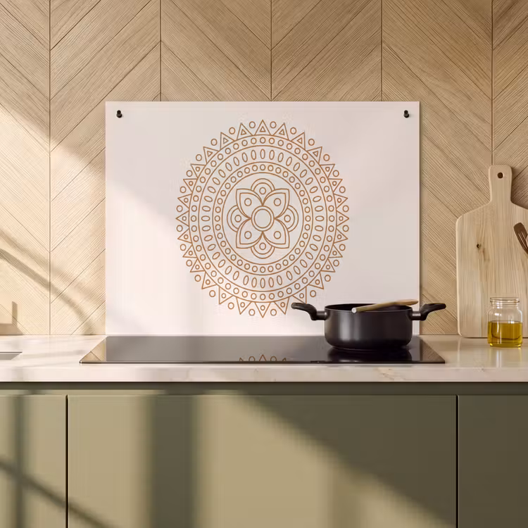 2-in-1 Herdabdeckplatte & Spritzschutz - Mandala – Geometrisch – Abstrakt – Orientalisch – Braun — 3