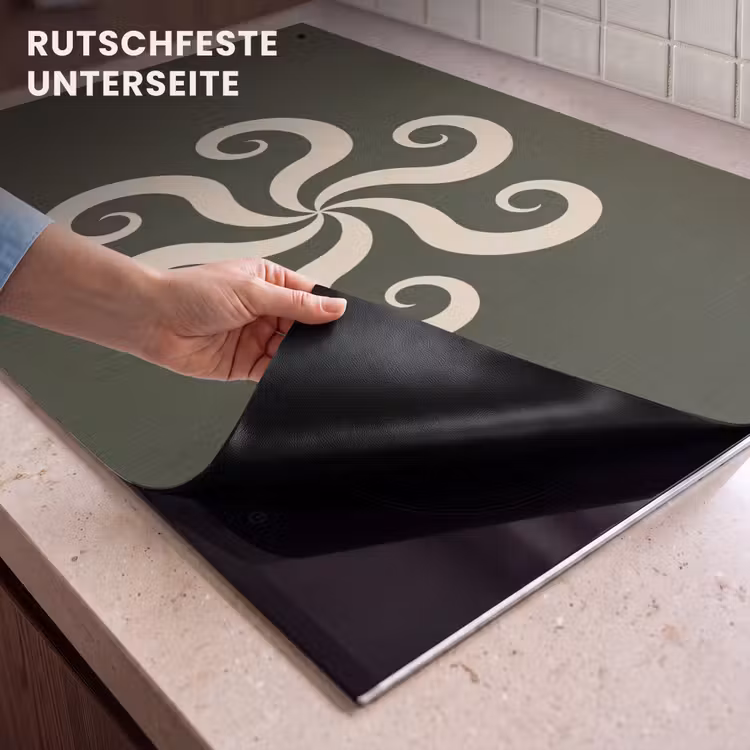 2-in-1 Herdabdeckplatte & Spritzschutz - Muster – Spirale – Abstrakt – Modern – Grün — 4