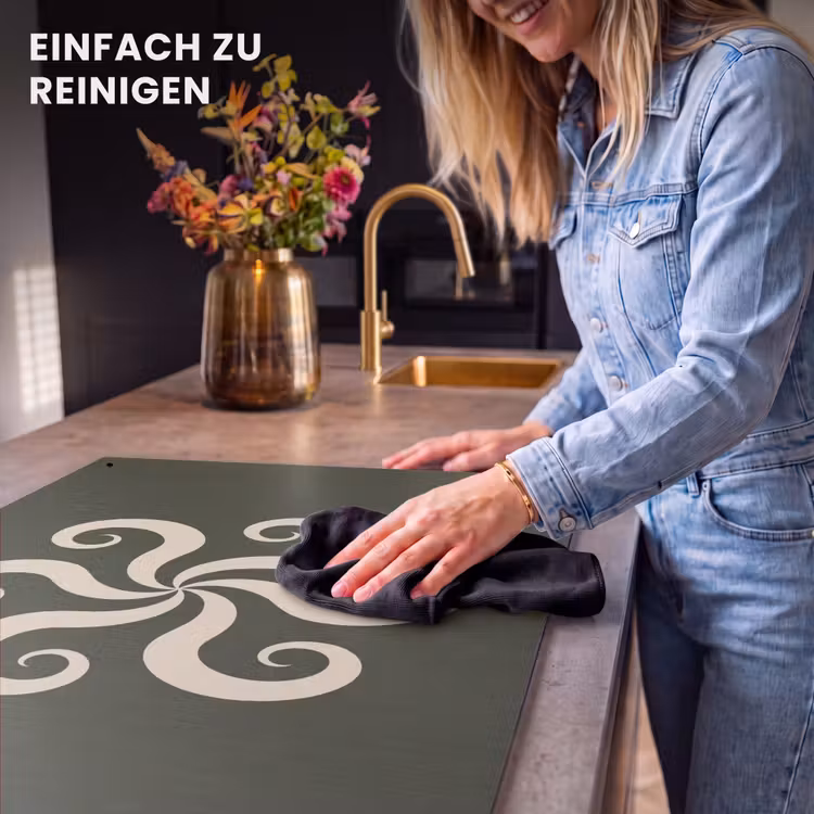 2-in-1 Herdabdeckplatte & Spritzschutz - Muster – Spirale – Abstrakt – Modern – Grün — 5