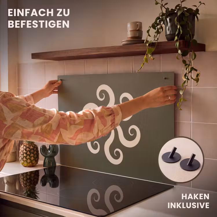 2-in-1 Herdabdeckplatte & Spritzschutz - Muster – Spirale – Abstrakt – Modern – Grün — 7