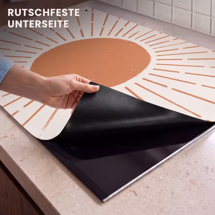 2-in-1 Herdabdeckplatte & Spritzschutz - Sonne – Strahlen – Abstrakt – Terrakotta – Modern — 4