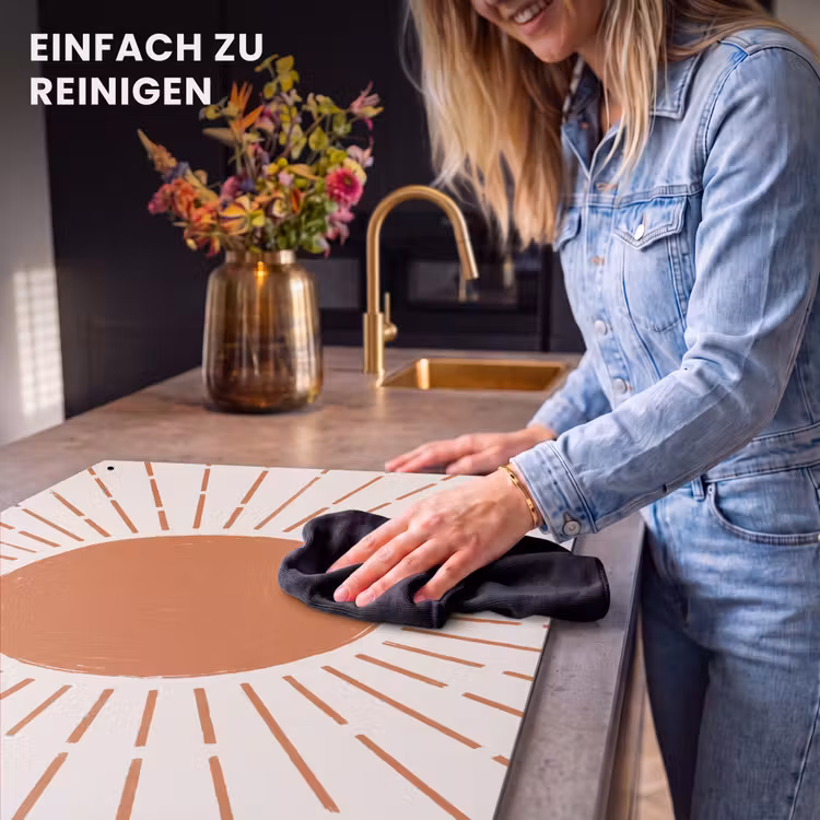2-in-1 Herdabdeckplatte & Spritzschutz - Sonne – Strahlen – Abstrakt – Terrakotta – Modern — 5