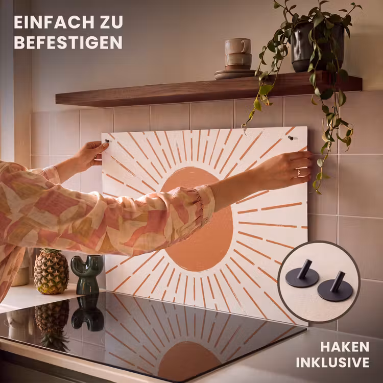 2-in-1 Herdabdeckplatte & Spritzschutz - Sonne – Strahlen – Abstrakt – Terrakotta – Modern — 7