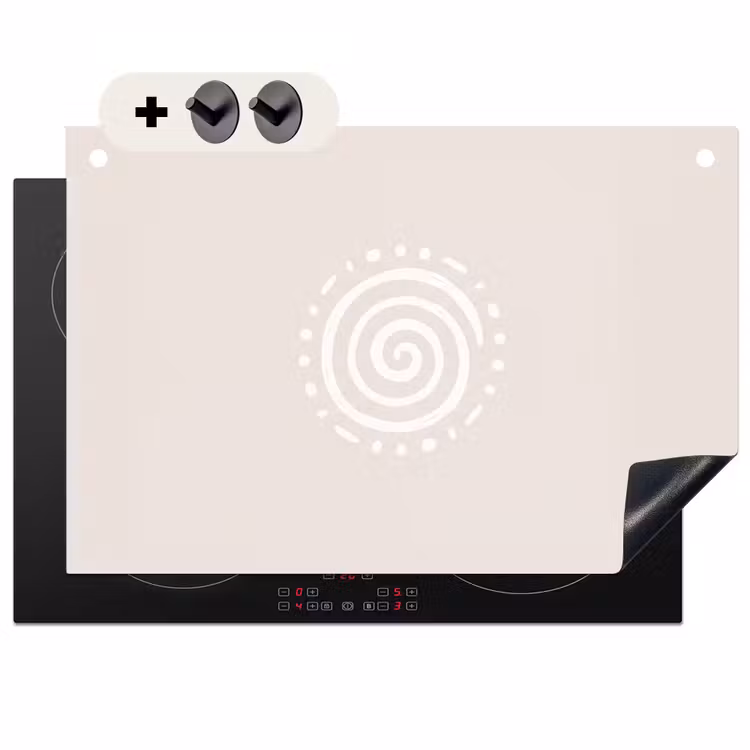 2-in-1 Herdabdeckplatte & Spritzschutz - Symbol – Spirale – Abstrakt – Minimalistisch – Beige — 1