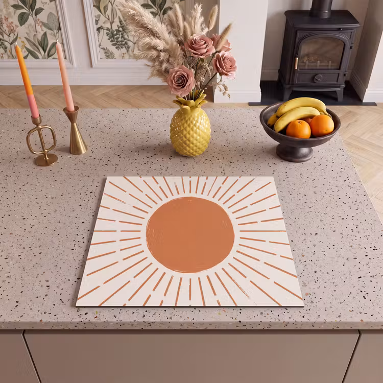 Herdabdeckplatte - Sonne – Strahlen – Abstrakt – Terrakotta – Modern — 2