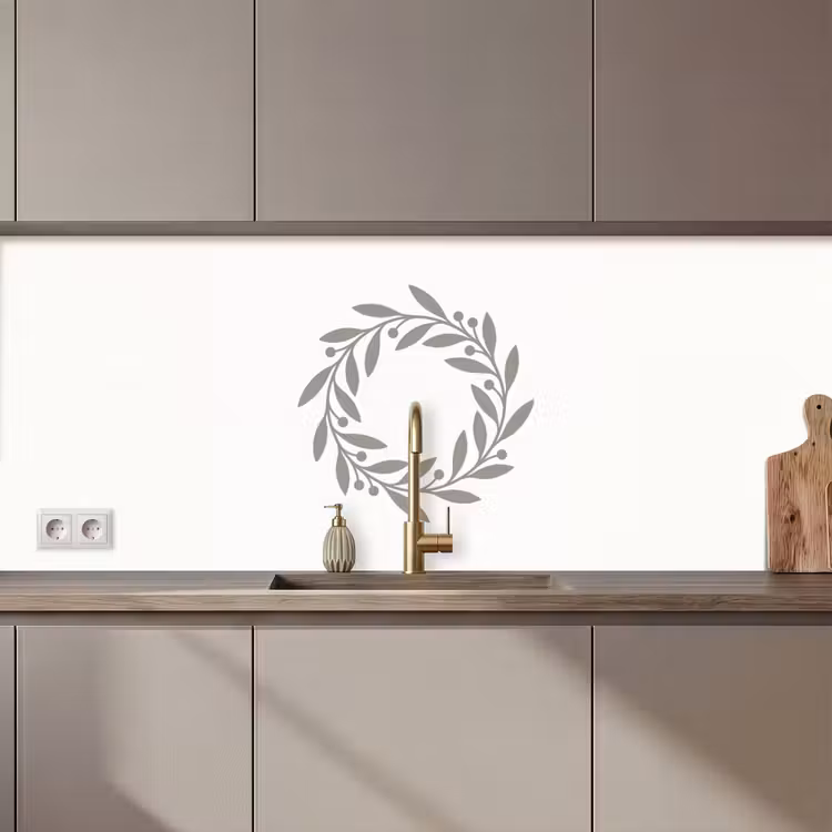 Küchenrückwand - Kranz – Blätter – Natur – Minimalistisch – Grau — 1