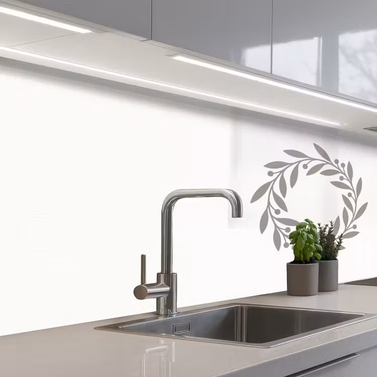 Küchenrückwand - Kranz – Blätter – Natur – Minimalistisch – Grau — 2