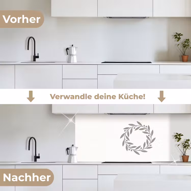 Küchenrückwand - Kranz – Blätter – Natur – Minimalistisch – Grau — 3