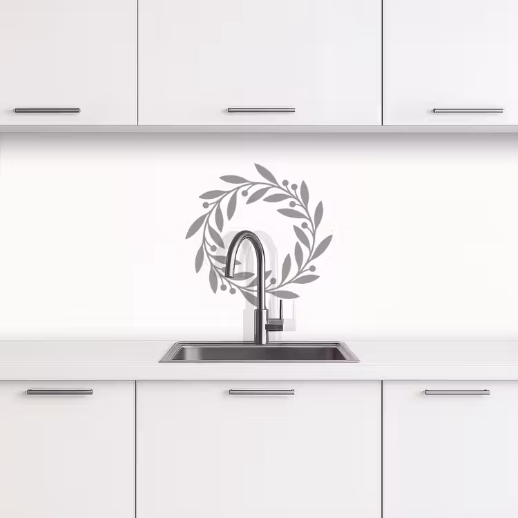 Küchenrückwand - Kranz – Blätter – Natur – Minimalistisch – Grau — 4