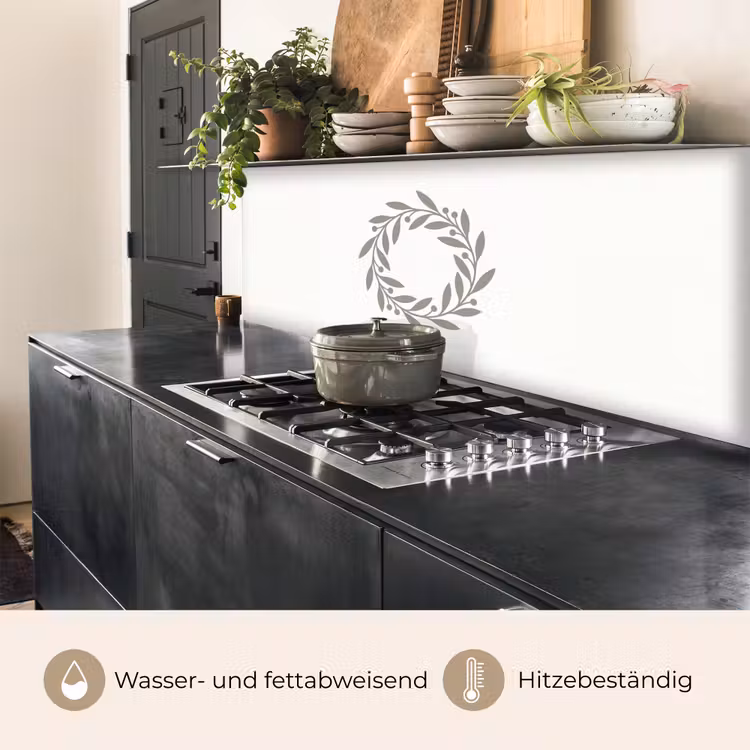 Küchenrückwand - Kranz – Blätter – Natur – Minimalistisch – Grau — 5