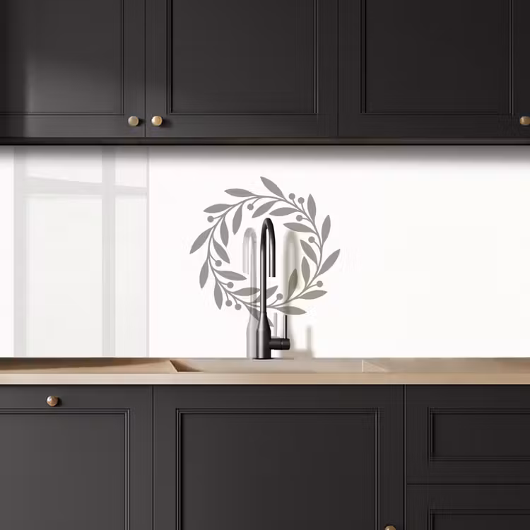 Küchenrückwand - Kranz – Blätter – Natur – Minimalistisch – Grau — 6