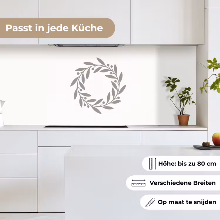 Küchenrückwand - Kranz – Blätter – Natur – Minimalistisch – Grau — 7
