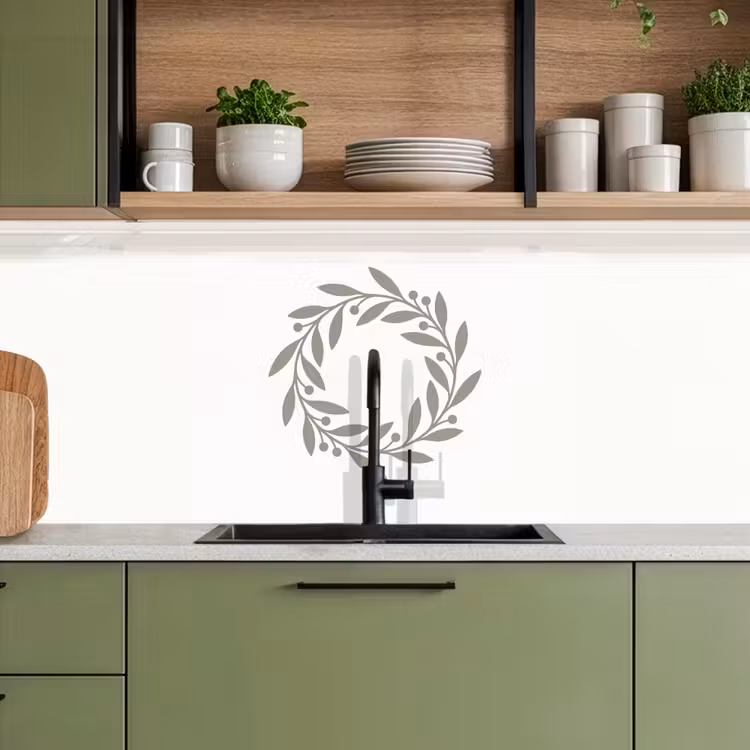 Küchenrückwand - Kranz – Blätter – Natur – Minimalistisch – Grau — 8