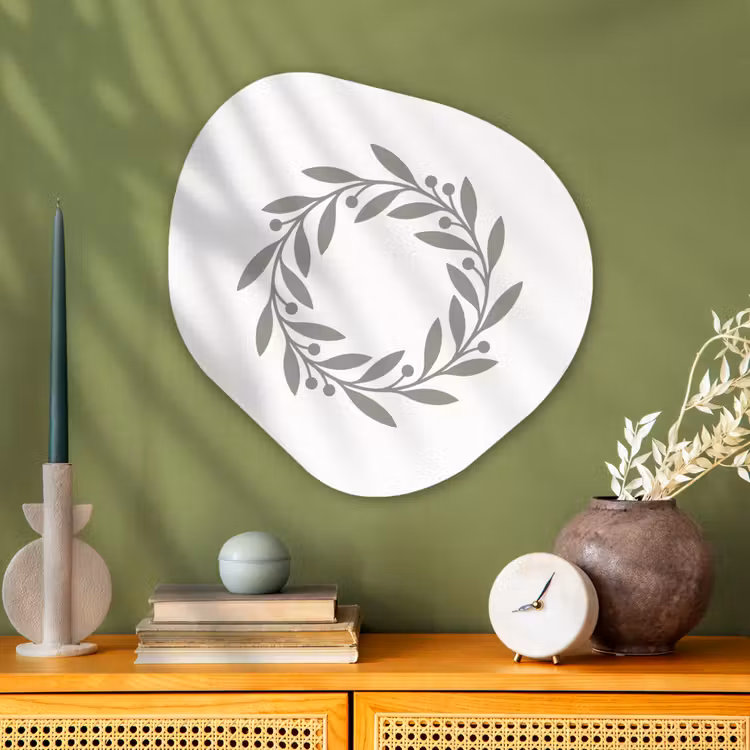 Alu-Dibond-Bild Organische Form - Kranz – Blätter – Natur – Minimalistisch – Grau — 2