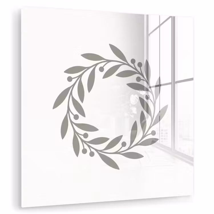 Glasbild - Kranz – Blätter – Natur – Minimalistisch – Grau — 1
