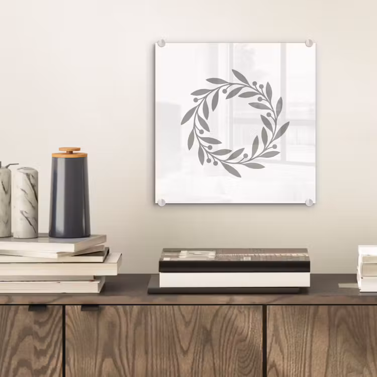Glasbild - Kranz – Blätter – Natur – Minimalistisch – Grau — 2