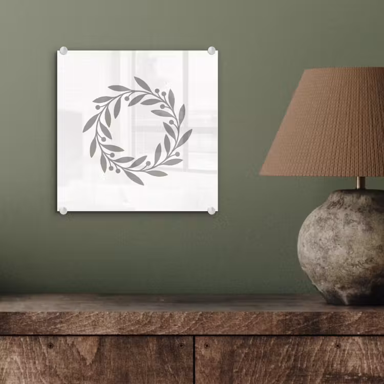 Glasbild - Kranz – Blätter – Natur – Minimalistisch – Grau — 4