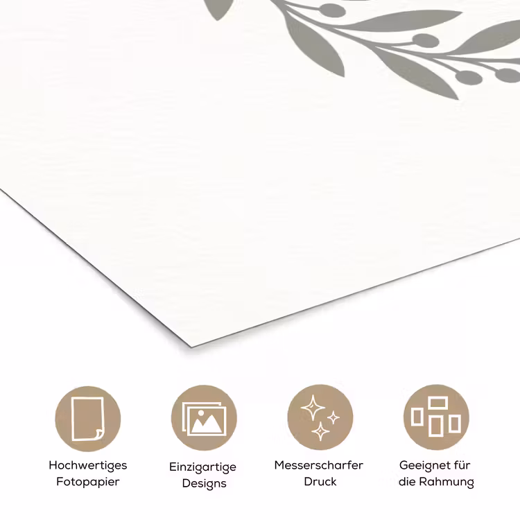 Poster - Kranz – Blätter – Natur – Minimalistisch – Grau — 5