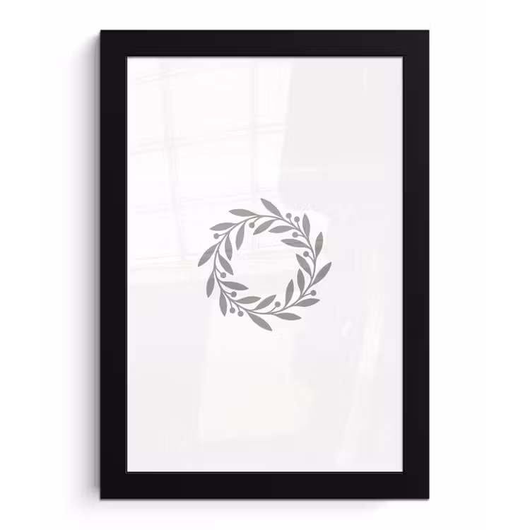 Bilder mit Rahmen - Kranz – Blätter – Natur – Minimalistisch – Grau — 1