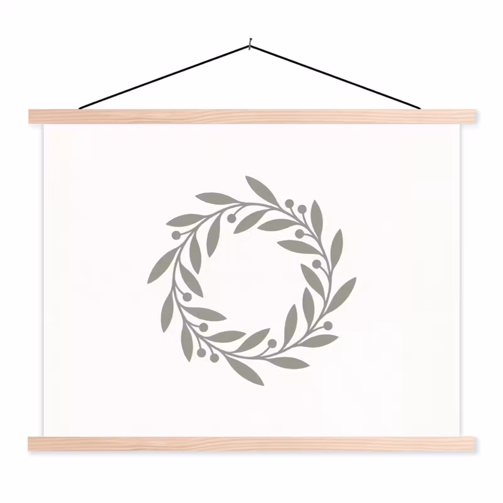 Stoffbild - Kranz – Blätter – Natur – Minimalistisch – Grau — 1