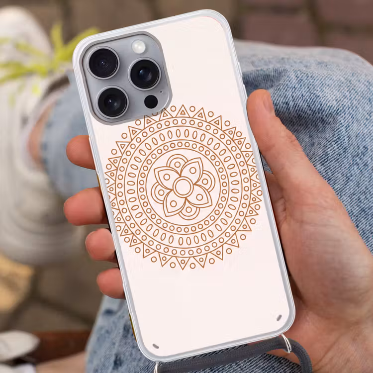 Handyhülle mit Band - Mandala – Geometrisch – Abstrakt – Orientalisch – Braun — 2