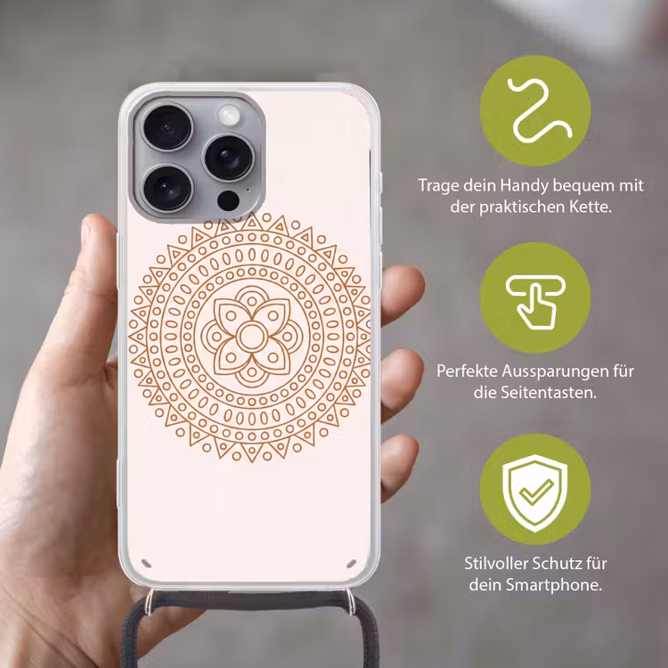 Handyhülle mit Band - Mandala – Geometrisch – Abstrakt – Orientalisch – Braun — 4