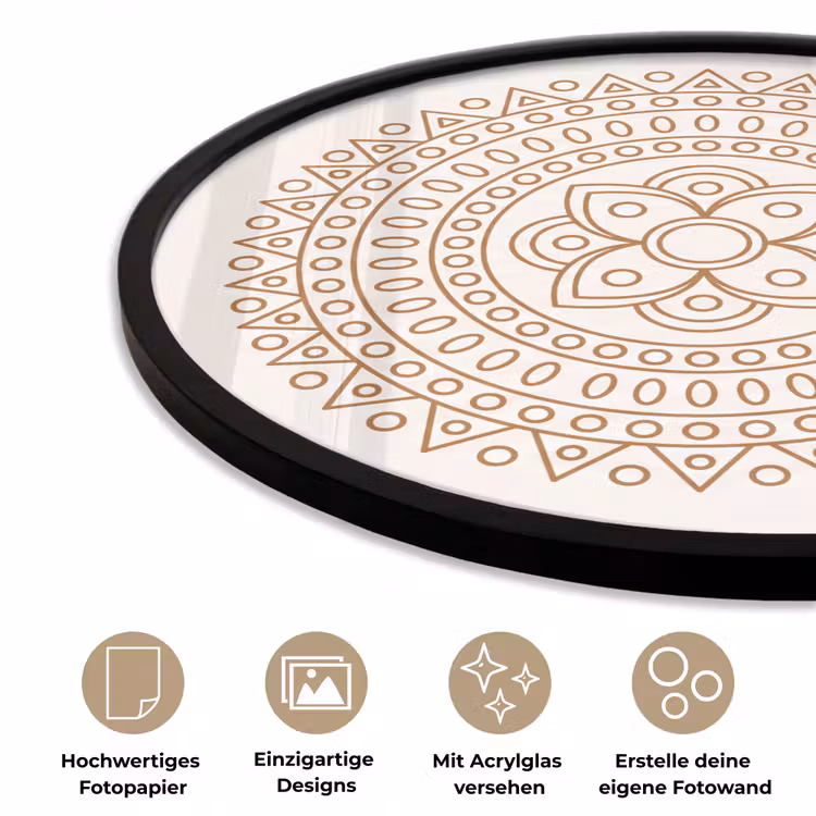 Poster im Rahmen Rund - Mandala – Geometrisch – Abstrakt – Orientalisch – Braun — 6
